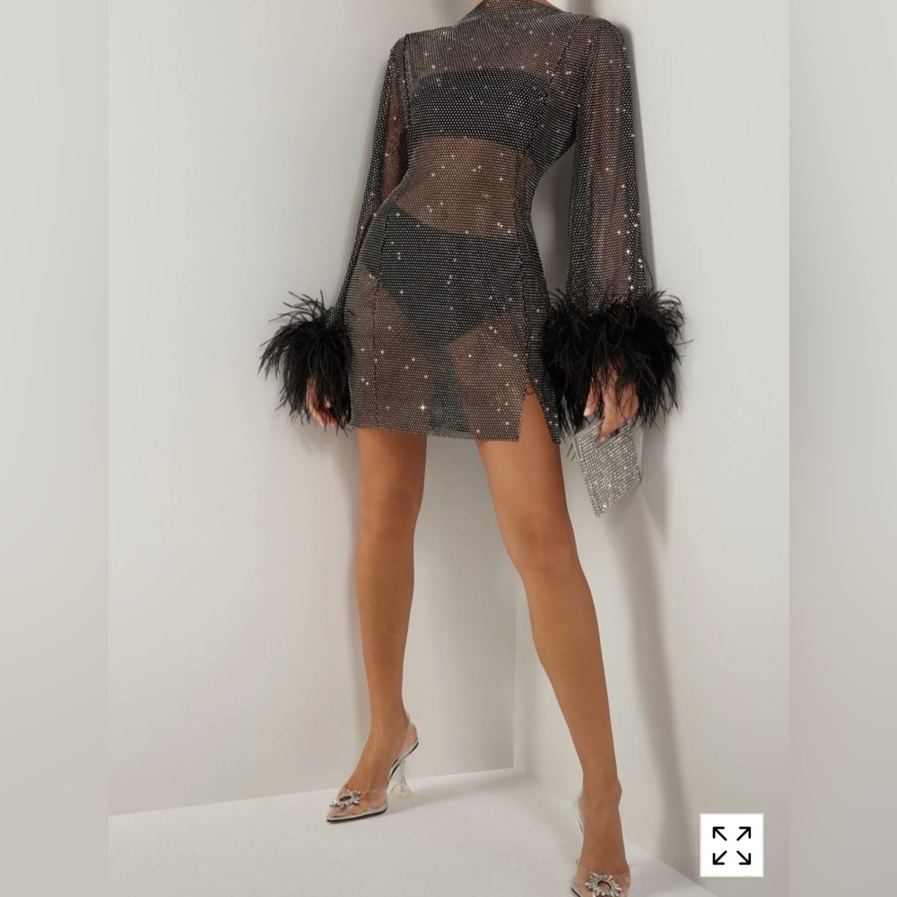 Black crystal embellished mesh dress. Size m